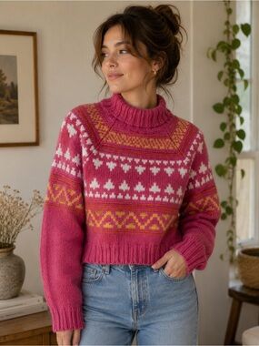Universal Thread Pink Patterned Turtleneck Sweater